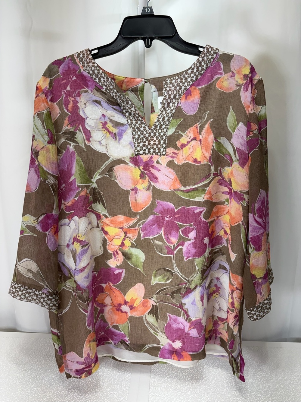 Alfred Dunner Floral Tunic in Brown with Pink and Orange Blooms 4272